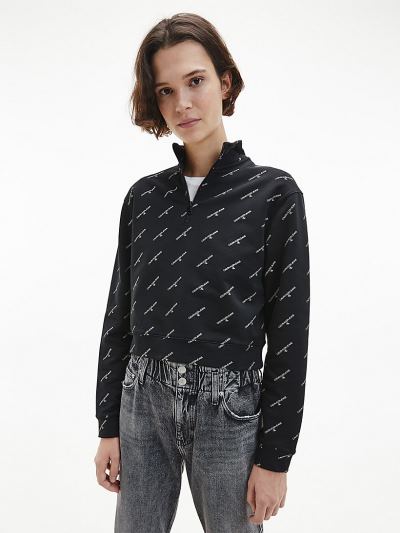 Calvin Klein Ruhák HU948196 | Calvin Klein Cropped Zip Neck Női Pulóver Fekete